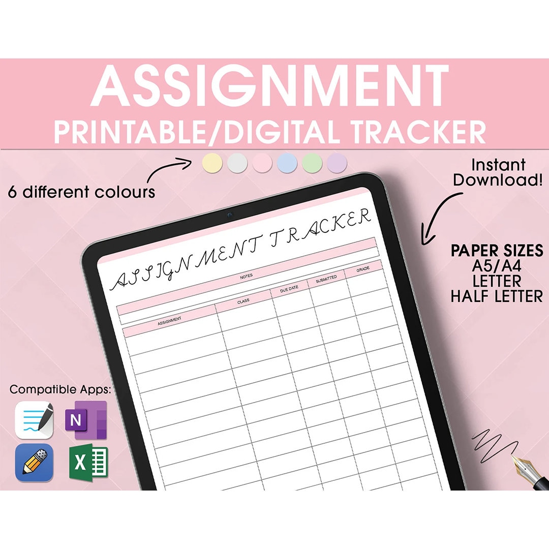 Printable ASSIGNMENT TRACKER, Assignment Tracker, Assignment Planner ...