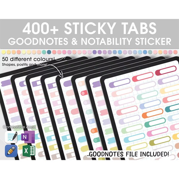 400+ Goodnotes STICKY TABS, sticker note, sticky postit, digital planner sticker, planner sticky note, digital notes, pre-cropped sticker