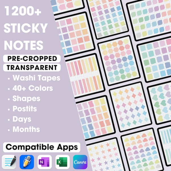 1200+ Goodnotes STICKY POSTIT, sticker note, sticky postit, digital planner sticker, planner sticky notes, digital notes, precropped sticker