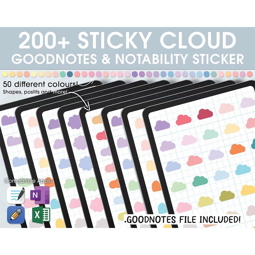 cute cloud shape sticky notes on transparent background, extracted