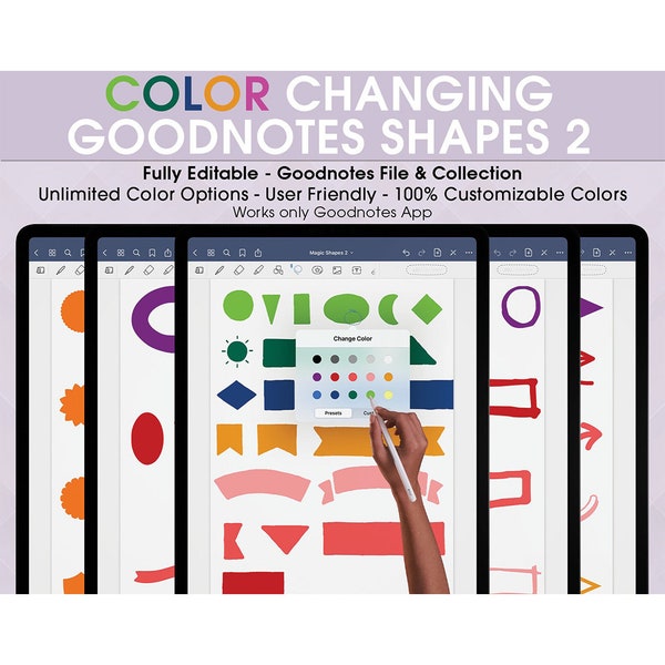 COLOR CHANGING Goodnotes Shapes, magic stickers, sticky postit, digital planner sticker, goodnotes elements, digital notes, color editable