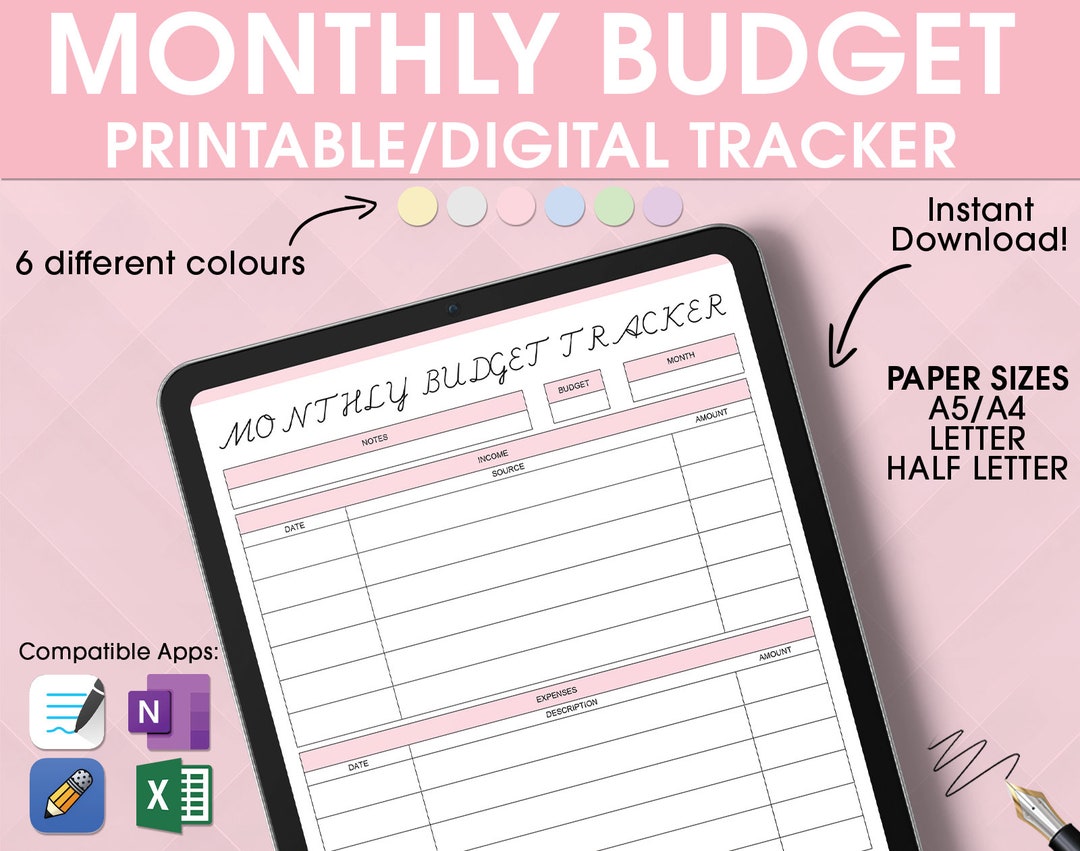 Printable MONTHLY BUDGET TRACKER Monthly Budget Tracker - Etsy