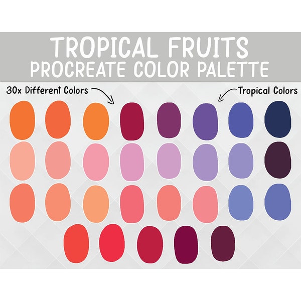 Tropical Fruits Digital Color Palette, procreate swatches, procreate colors, procreate art, ipad procreate, procreate palette for ipad, hex