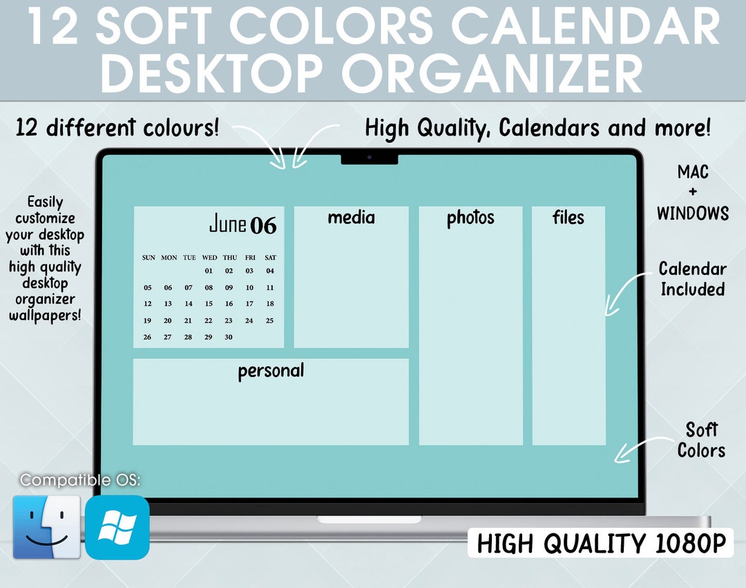 12 MINIMAL CALENDAR Desktop Organizer Desktop Wallpaper - Etsy
