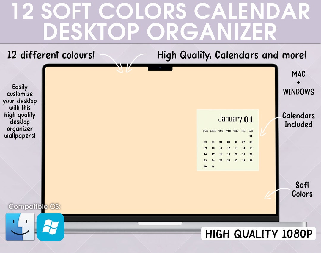 12 MINIMAL CALENDAR Desktop Organizer Desktop Wallpaper - Etsy