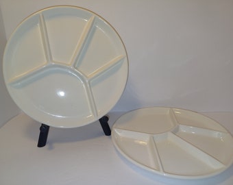 Vintage 70s MCM Bright White geometric Fondue Plates - Serving Dish Plate Ceramic Stoneware Tray - Graphic Design 1960s 1970s