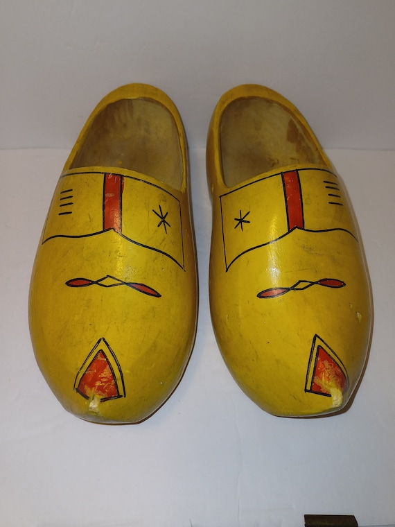 Wooden Shoes Dutch Yellow Clogs Shoes Hand Carved 