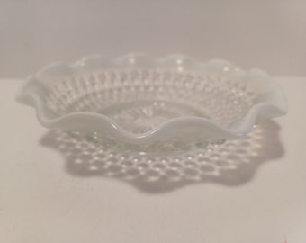 Vintage Glass Hobnail And Double Crimp Ruffle Edge Candy Bowl