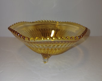 Vintage Jeanette Carnival Glass Footed Bowl Candy Dish Mid Century