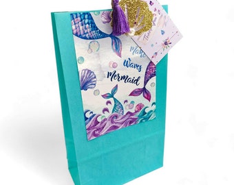 Pochettes sirène pour cadeaux : impression d'art sur le thème, breloque à pampilles