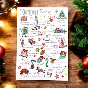 Christmas Bucket List – A6 Postcard Size – Festive Activity Ideas for Families | Advent Calendar Filler | Party Bag Filler | Xmas Eve Gift