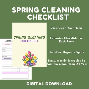 Checklist voorjaarsschoonmaak, ADHD-planner, gids dieptereiniging, opruimlijst