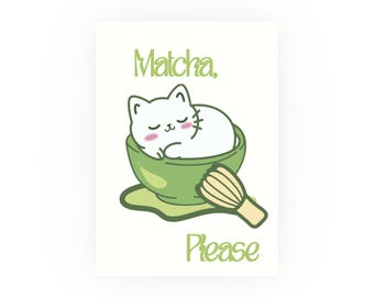 Matcha Cat Please poster, wall art for kitchen, cafe drinks decor