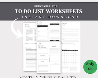To Do List Worksheets Digital Planner Weekly Planner Daily Goals