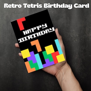 Carte d'anniversaire sur le thème Tetris, carte d'anniversaire de jeu vidéo rétro, cadeaux pour les joueurs, cadeaux nostalgie