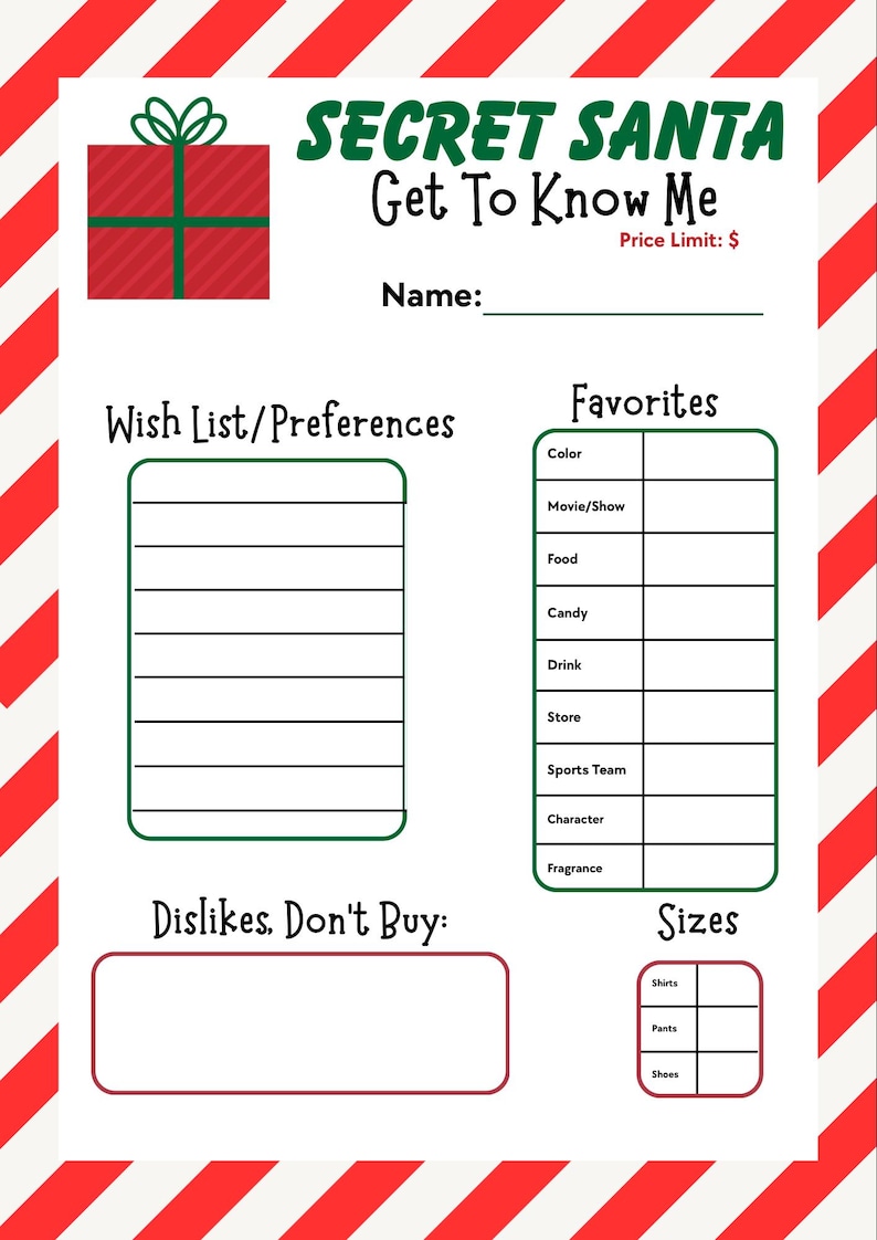 Printable Secret Santa Wish List, Gift Exchange Template, Pollyanna ...