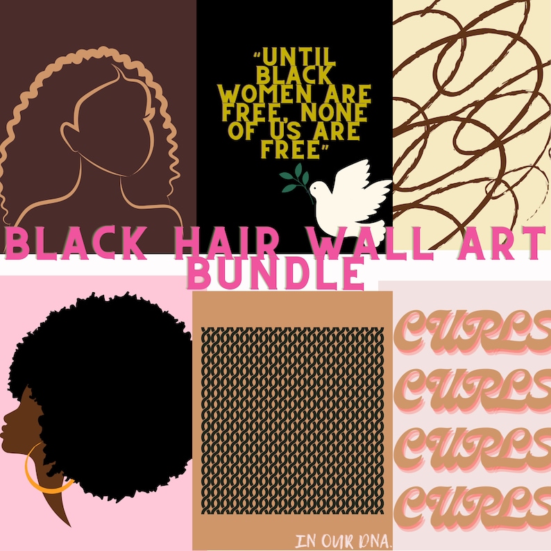 Black Girl Art Bundle Natural Hair Wall Art for Black Girls Hair Appreciation Black Girl Magic