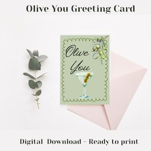 Olive You Grußkarte, Cocktail Design Karte, elegantes I Love You Geschenk, Geburtstagskarte für Sie, Danke Geschenk, Special Occa
