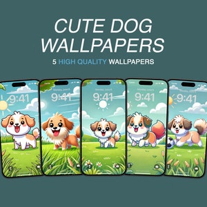 Cute Dog Phone Wallpaper Bundle, High Resolution, Adorable Puppy, iOS Wallpapers, iPhone Theme, Backgrounds, Lock Screen, Instant Download