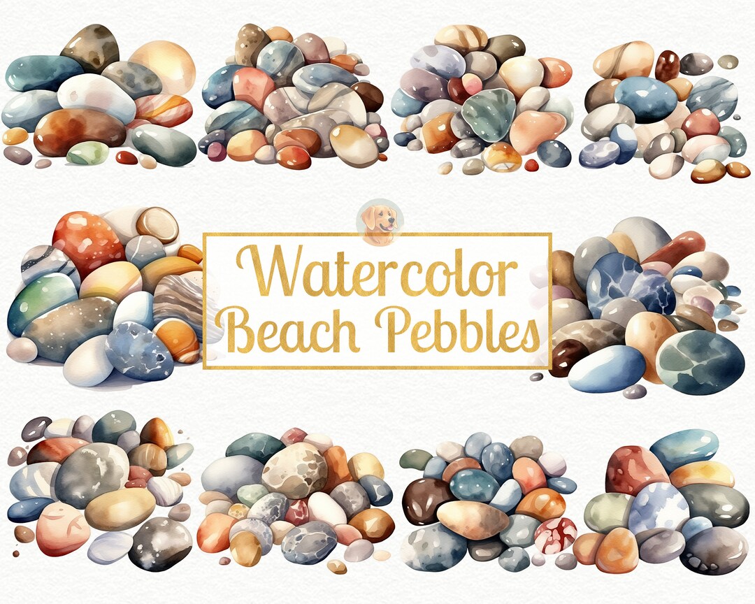 Watercolor Beach Pebbles PNG Clipart - Digital Art for Scrapbooking ...