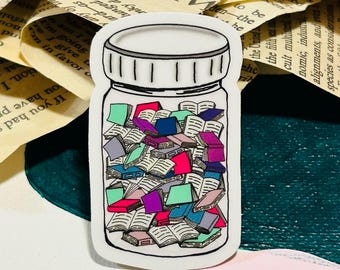 Pegatina de un frasco de pastillas lleno de libros: Terapia bibliófila, pegatina para Kindle