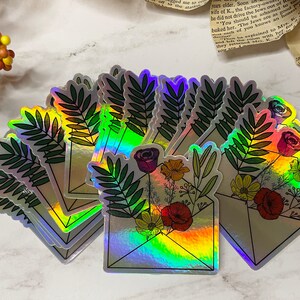 Letter of Flowers Holographic Sticker | Gift for Her | Kindle Sticker | Laptop Sticker