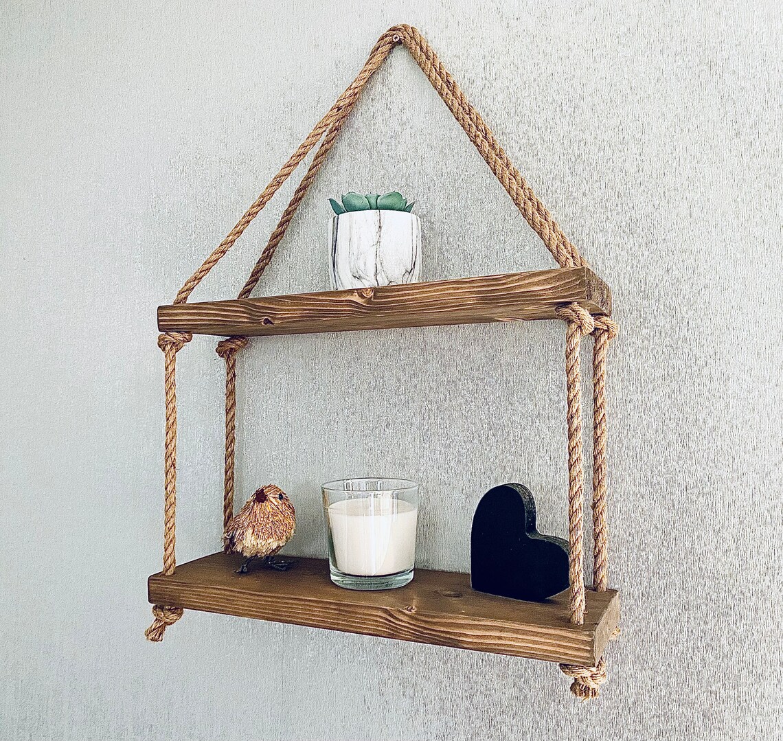Rustic Rope Hanging Shelves. Wooden Shelves. Rope Shelves. Etsy