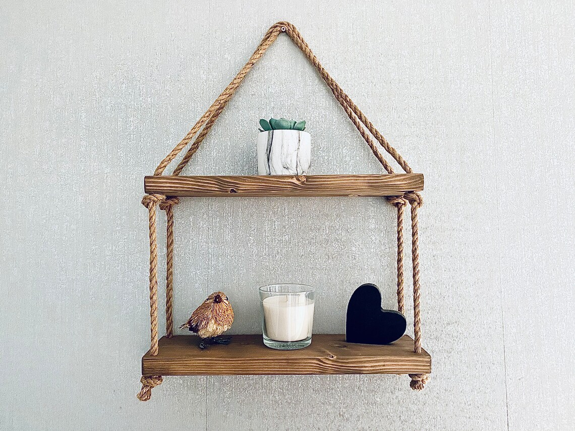 Rustic Rope Hanging Shelves. Wooden Shelves. Rope Shelves. Etsy