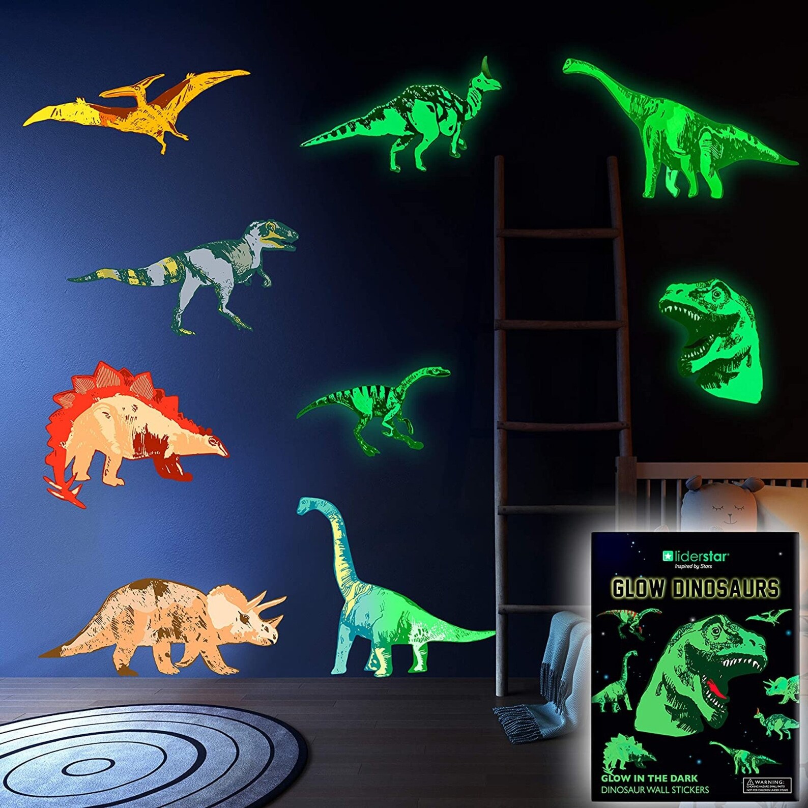 Dinosaur Decals Glow In The Dark Stickers Wall Art Etsy