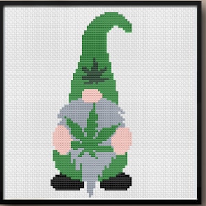 Patrón de punto de cruz de Bud the Gnome / Regalo para fumetas con temática de cannabis / 6,35 cm x 15 cm / 10 colores DMC