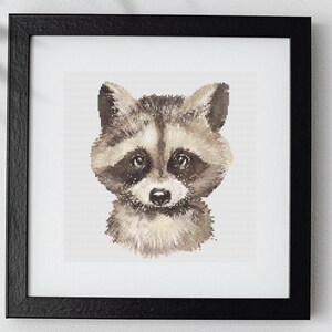 Adorable Raccoon Cross Stitch PDF Pattern | 7.6" x 9.4" | 23 DMC Colors