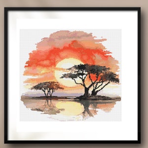 Patrón de punto de cruz "Atardecer en Savannah" (PDF) / 30,5 x 30,5 cm / 40 colores DMC