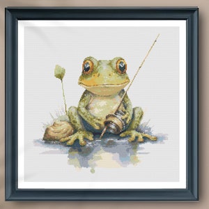 Modèle de point de croix Grenouille tranquille PDF | Rivière sérénité | 12,5 po. x 12,9 po. | 30 couleurs DMC