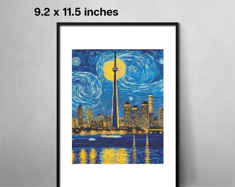 A Starry Night in Toronto PDF Cross Stitch Pattern  - 9.2 x 11.5 Inches - 34 DMC Colors