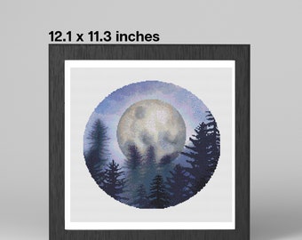 Majestic Moonlight Cross Stitch Pattern  - 12.1 x 11.3 Inches - 36 DMC Colors