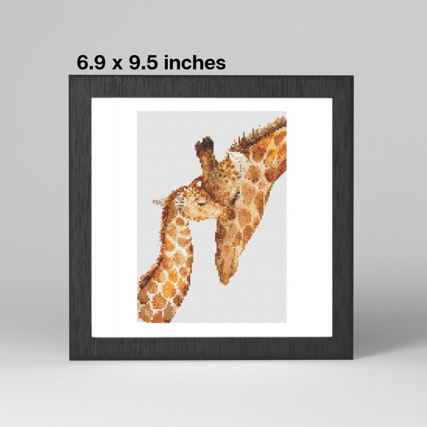 Gentle Nuzzles: Mother & Baby Giraffe Cross-Stitch PDF Pattern  - 6.9 x 9.7 inches - 26 DMC Colors