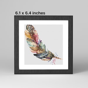 Colorful Feather Cross Stitch Pattern - 6.1 X 6.4 inches - 27 DMC Colors