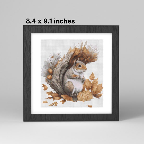 Autumn Squirrel Whispers Cross Stitch PDF Pattern - 8.4 x 9.1 Inches - 35 DMC Colors