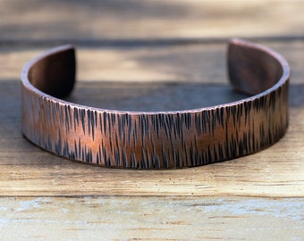 Handmade copper bracelet, jewellery, tree bark copper cuff bracelet, anniversary present, gift for him, adjustable cuff bracelet