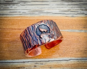 Rustikaler Stil, Kupfer Band Ring, gehämmerter Kupfer Ring, Schmuck, Geschenk, Ring, Handmade, Wolf, Unisex, Healing Kupfer Ring, Made to order