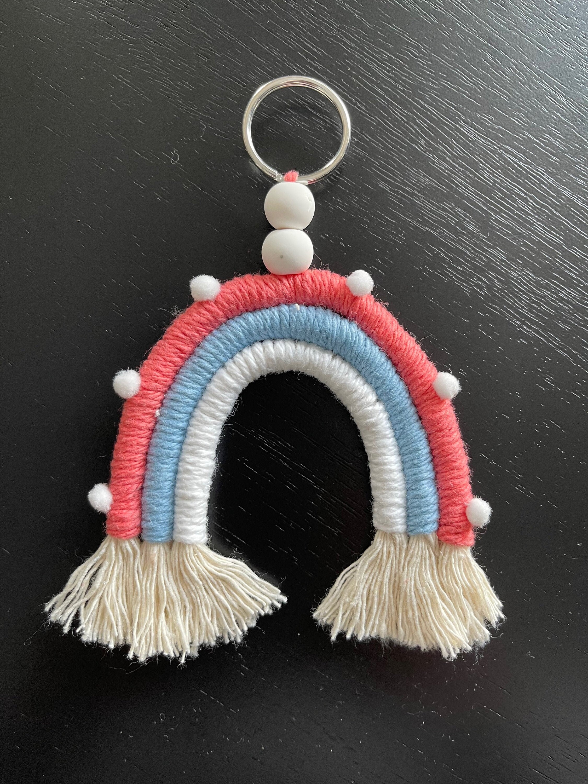 CUSTOM Macramé Rainbow Keychain With Pom Poms Etsy