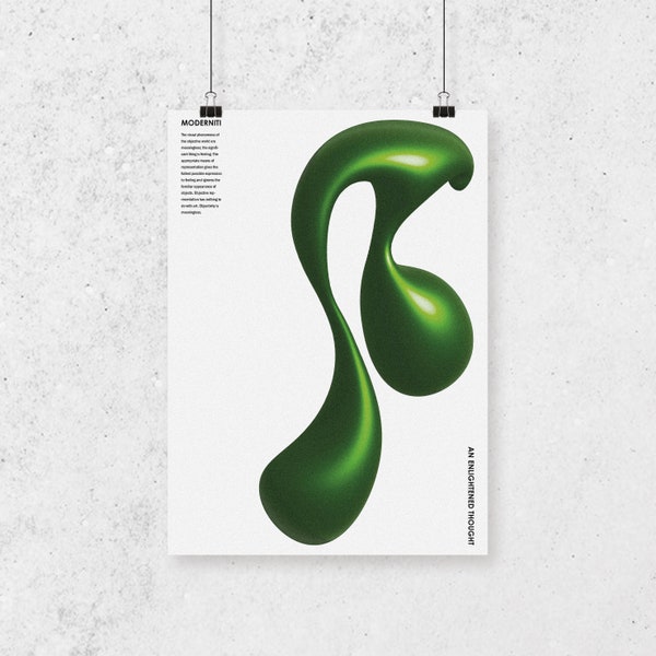 Futuristic abstract 3D blob green retro post modernist gift digital download  A4/A3/A2/A1/A0 Print Poster Wall Original Artwork