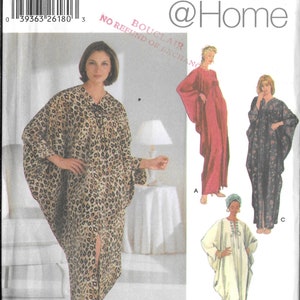 May include: Simplicity @ Home pattern 5788 showcases caftan designs. The image displays a leopard print caftan, a red caftan, a floral print caftan, and a white caftan. Sizes available are S, M, L, XL, and XXL.