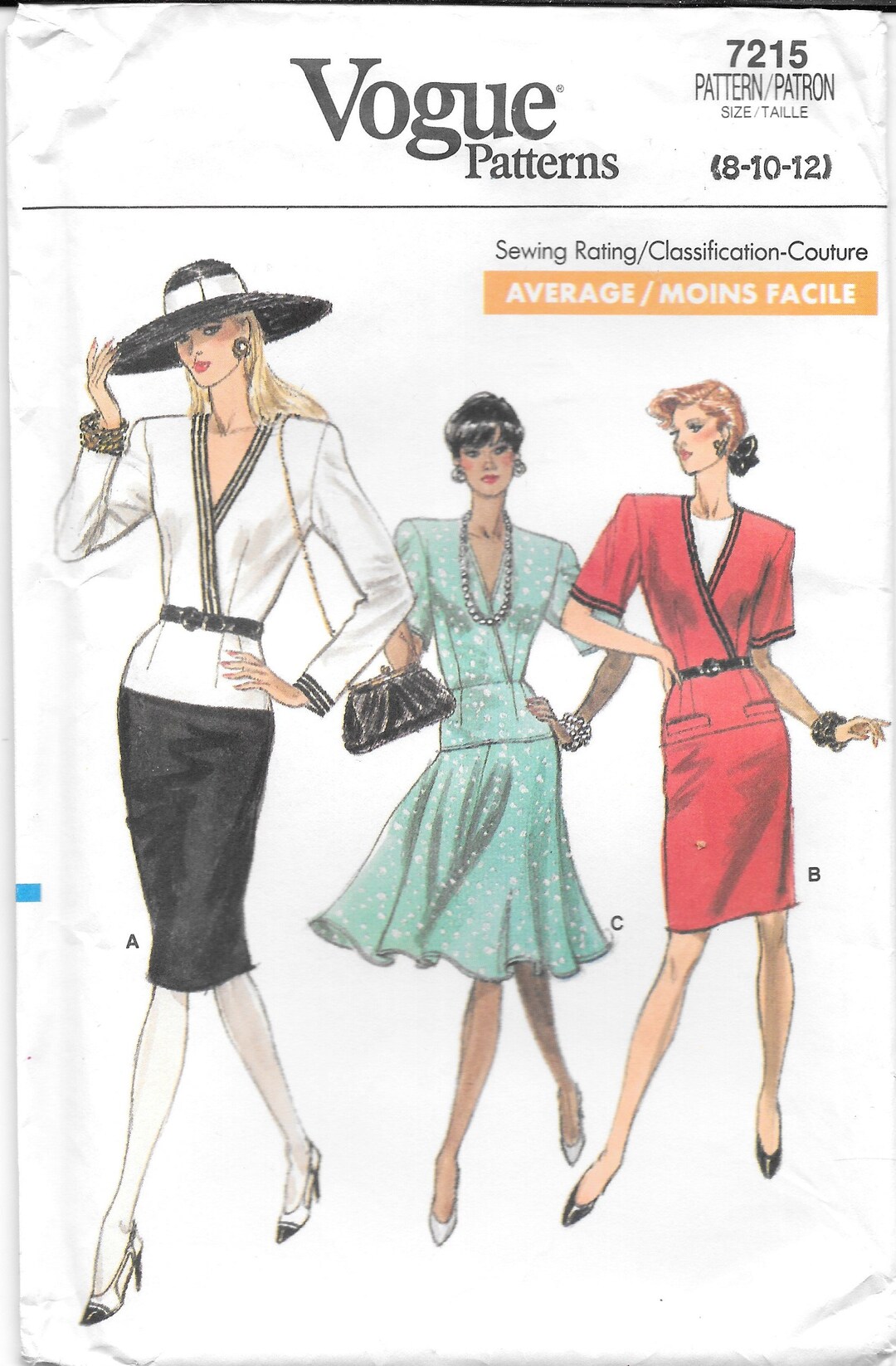 Mock Wrap Dress Vintage Vogue Pattern 7215 Sz 8/10/12 Uncut - Etsy