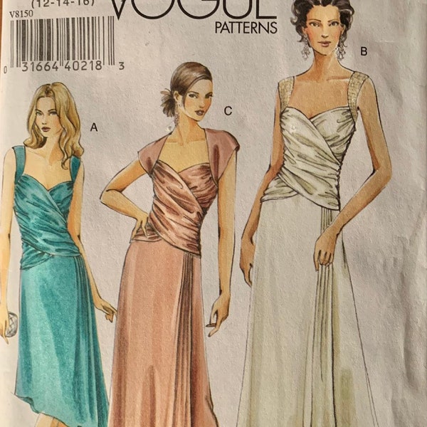 Draped Bodice Bridal Evening Gown Pattern Vogue 8150 Sz 12-16 Uncut