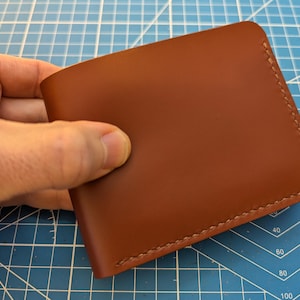 Cartera de cuero marrón con doble pliegue, billetera de cuero vegetal natural, billetera para hombre y mujer, regalo de aniversario, hecha a mano
