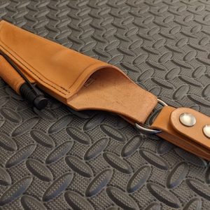 Custom LEFT Hand Garberg Kansbol Natural Leather Sheath w Huge 5&quot; Ferro Rod & Drop Carry Dangler for Mora Morakniv