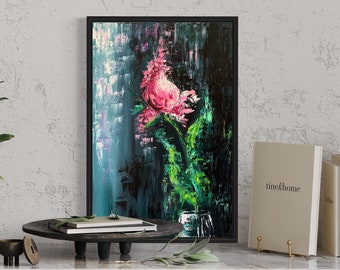 Rose pink purple Floral Original painting Flower Impasto Oil Painting Palette Knife Textured floral art on canvas modern farmhous wall decor