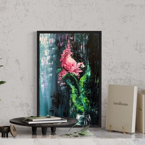 ローズ ピンク パープル 花柄 オリジナル絵画 花のインパスト 油絵 パレットナイフ キャンバスに描かれた質感のある花柄アート モダンな農家風の壁装飾