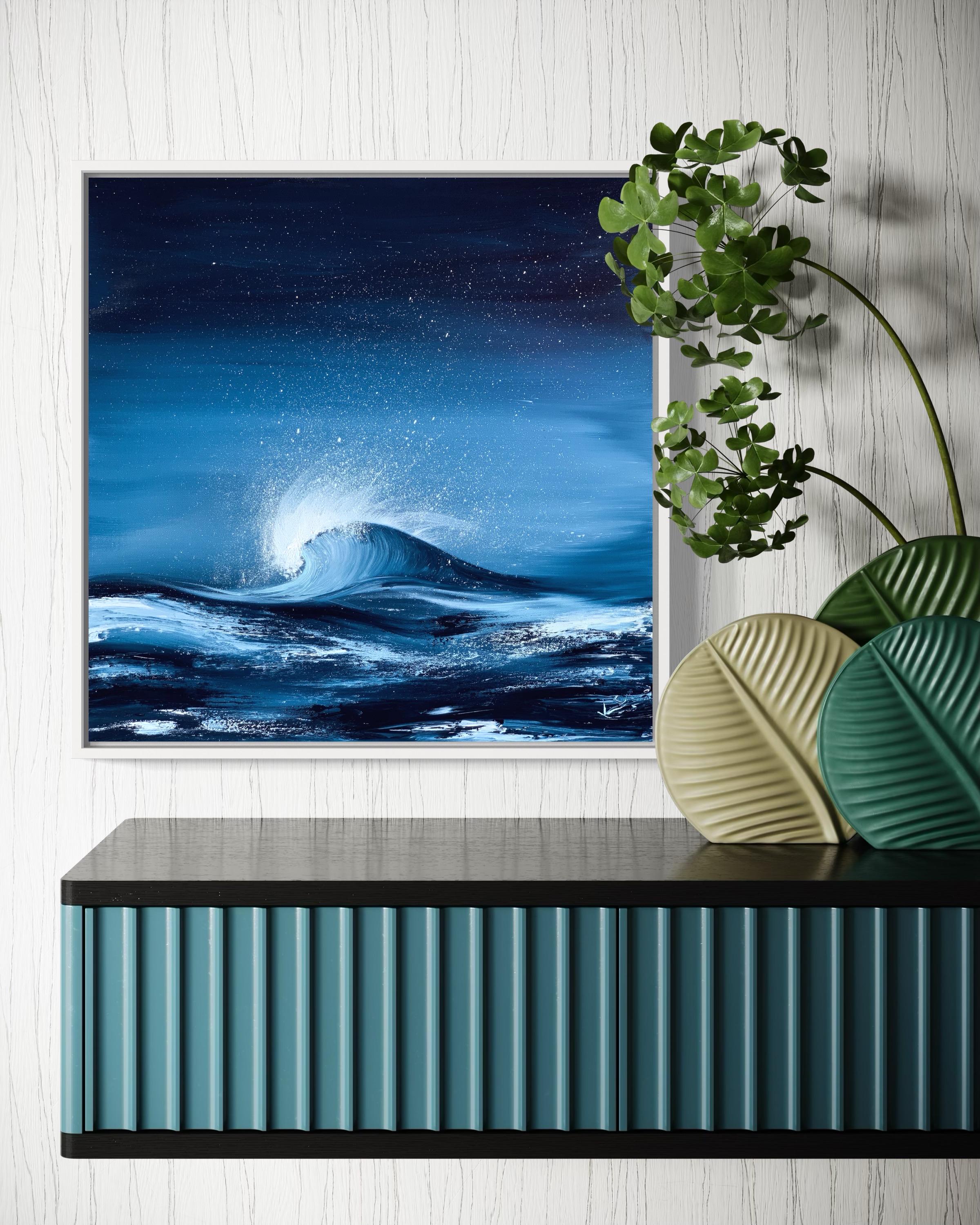 Abstract Ocean Waves Oil Painting Original, Blue Sea Water Wall Art ...